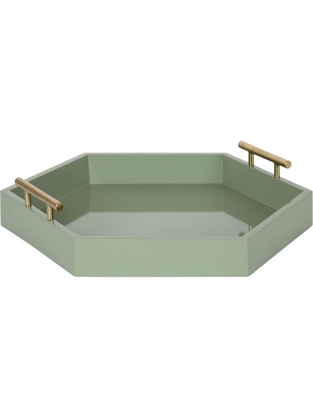 Modern Hexagon Tray 18x18 Sage Green with Gold Handles | Midcentury Decorative